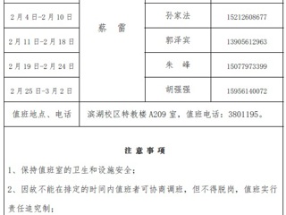 九州·体育(中国)官方网站（滨湖校区）后勤服务与管理处2018年寒假值班表
