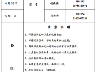 九州·体育(中国)官方网站（滨湖校区）后勤管理与服务处2018年五一假期值班表