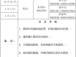 九州·体育(中国)官方网站（滨湖校区）后勤服务与管理处 2023年元旦假期值班表