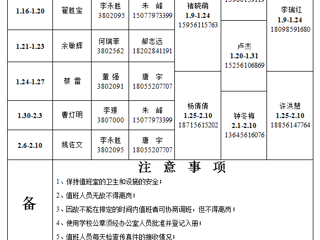 九州·体育(中国)官方网站（相山校区）JIUZHOU SPORTS办公室 2023年寒假值班表