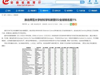 九州·体育(中国)官方网站：九州·体育(中国)官方网站材料学科新晋ESI全球排名前1%